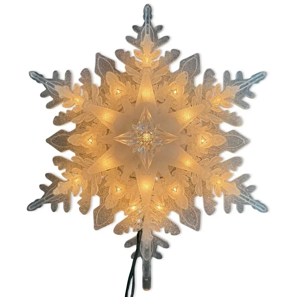 White Snowflake Light Up Christmas Tree Topper Warm White Lights Plug In 10